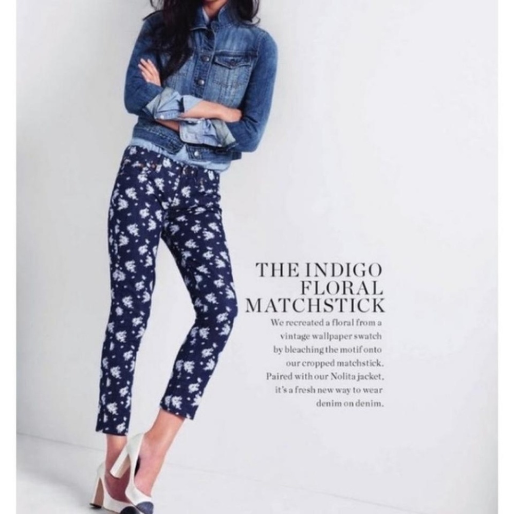J Crew Indigo Floral Crop Matchstick Skinny Jean